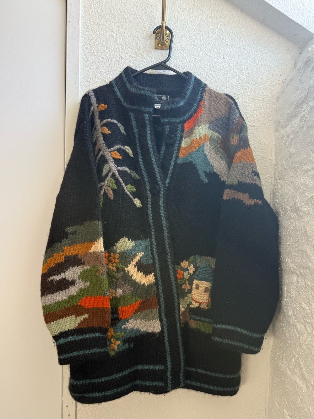 Dobrilla Smiljanic vintage 80s hand knit wool cardigan sweater. M